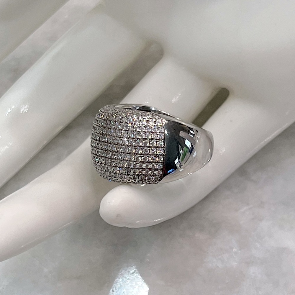 Diamond (sim) Sterling Silver Statement Ring Sz 8 - Picture 6 of 14